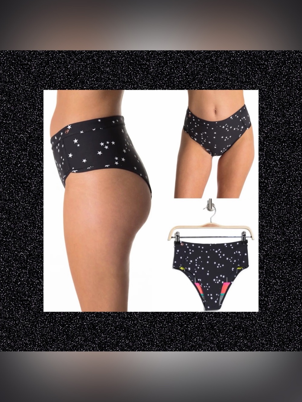 Maaji Black Star Print High Rise Reversible Cheeky Bikini Bottom